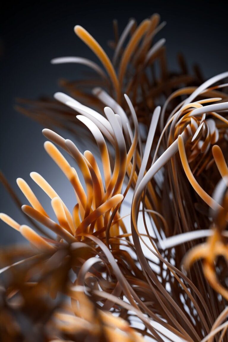 Abstract organic tendrils with brown and white accents